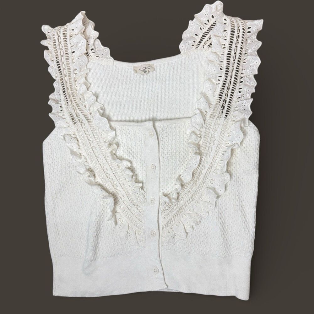 Anthropologie Pilcro White Eyelet Ruffle Tank Top - Picture 4 of 10